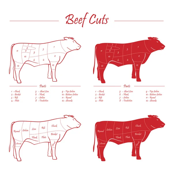 BEEF meat cuts — Stock Vector