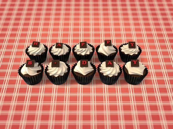 Happy Birthday cupcakes on vintage background — Stock Photo, Image