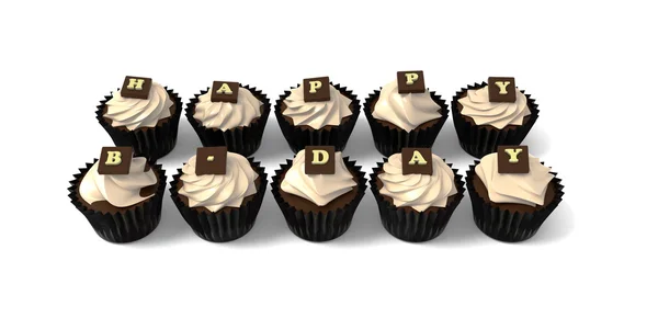 Alles Gute zum Geburtstag Cupcakes auf weißem Hintergrund — Stockfoto