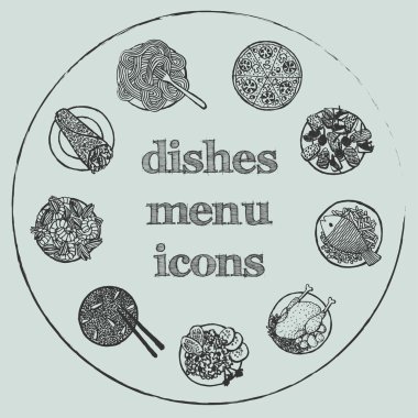 yemekleri menüsü el çekilmiş Icon set