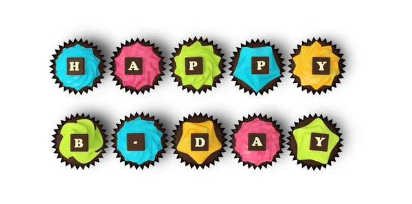 Feliz cumpleaños cupcakes aislados sobre fondo blanco —  Fotos de Stock