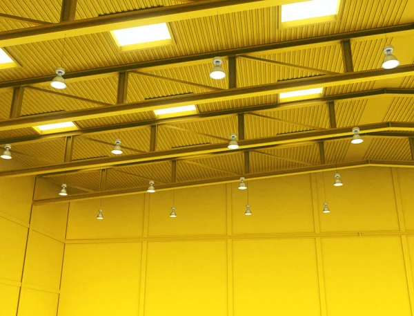 空の黄色い色倉庫建設のインテリア — ストック写真
