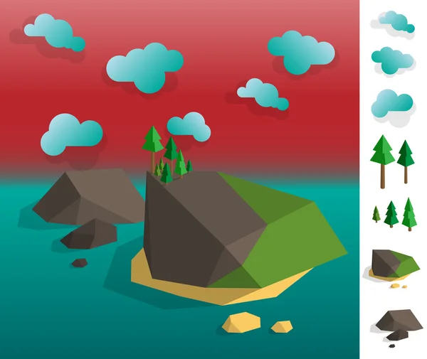 Illustrazione del paesaggio geometrico dell'arcipelago insulare — Vettoriale Stock