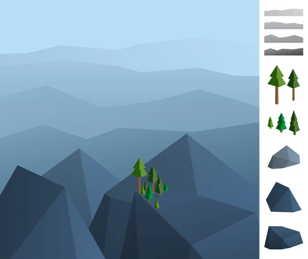 岩の山の風景の単に幾何学的な図 — ストックベクタ