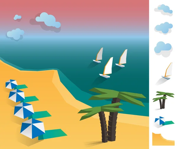 Ilustración del paisaje geométrico de la costa exótica — Vector de stock
