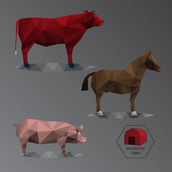Colour full geometric illustration of big farm animals - triangl — Stock Vector