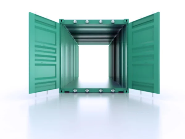 Bright green open empty metal shipping container on white background — Stok Foto