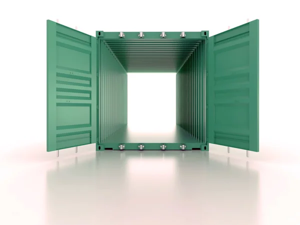 Bright green open empty metal shipping container on white background — Stock Photo, Image