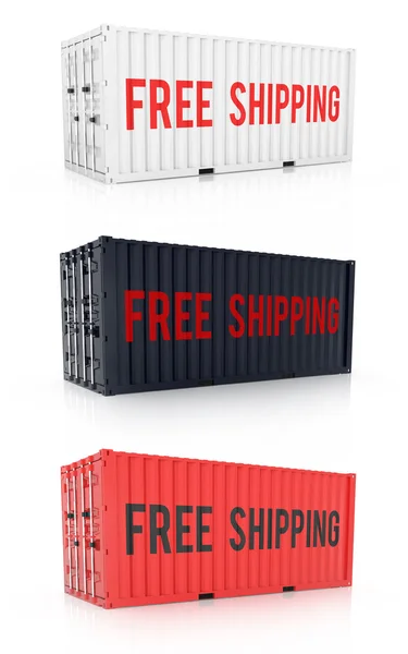 Free Shipping Red Black White Metal Freight Shipping Container On White — Stock Photo, Image