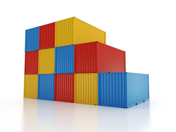 Stacked shipping containers on white background — Stock Photo, Image