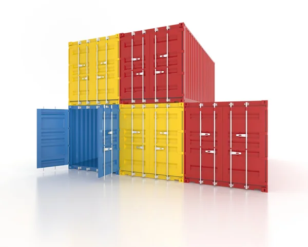 Colour stacked shipping containers on white background — Stock Photo, Image