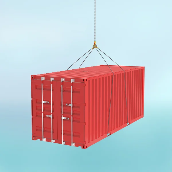 Red shipping container on the hook - cutting path — Stock Photo, Image