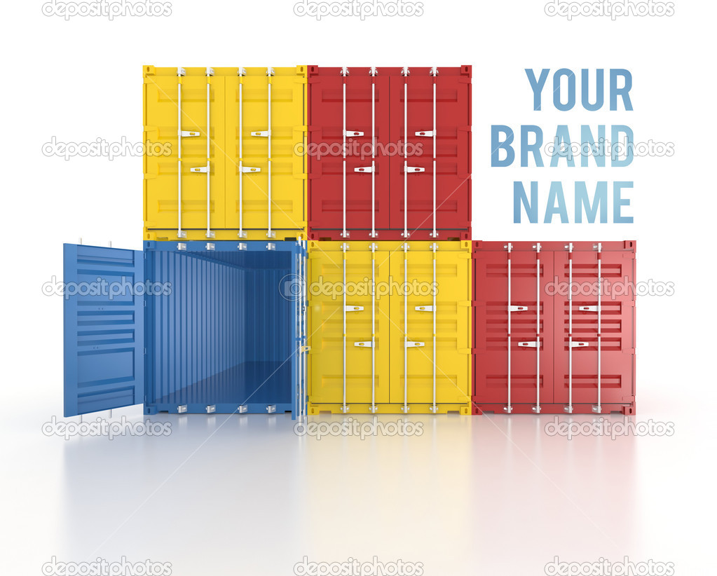 Your name colour stacked shipping containers on white background
