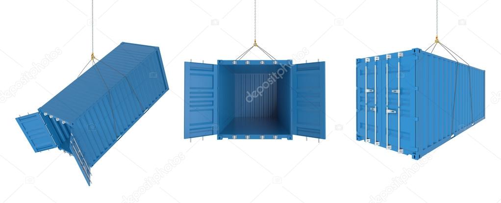 Shipping containers in different positions - blue