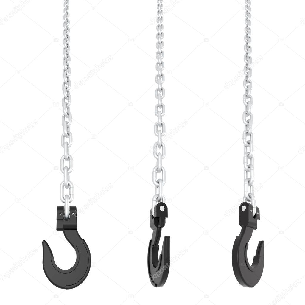 Set of black metal hook hanging on chain