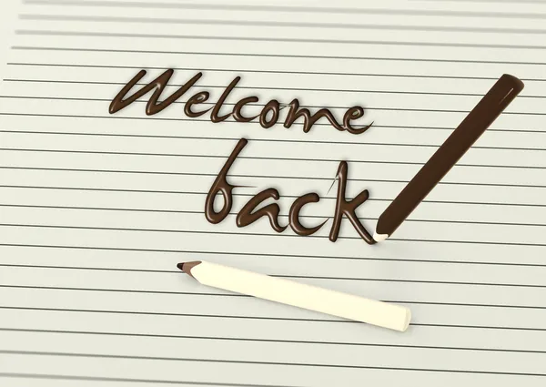 Welcome back by chocolate pencils on paper — Stock Photo, Image