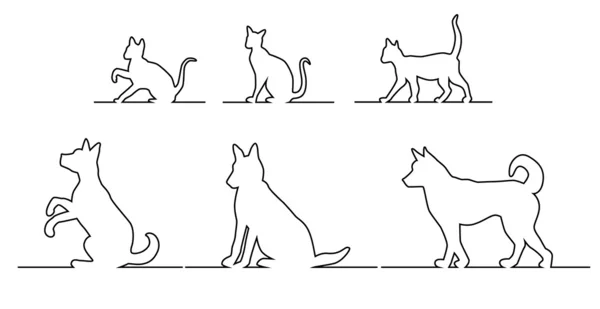 Kedi ve köpek siluet — Stok Vektör