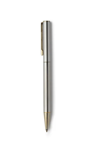 Серебряная шариковая ручка на белом фоне с обрезкой — стоковое фото