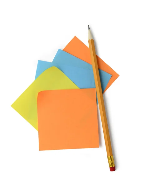 Adhesive notes and pencil isolated on white background with clip — Stock Photo, Image