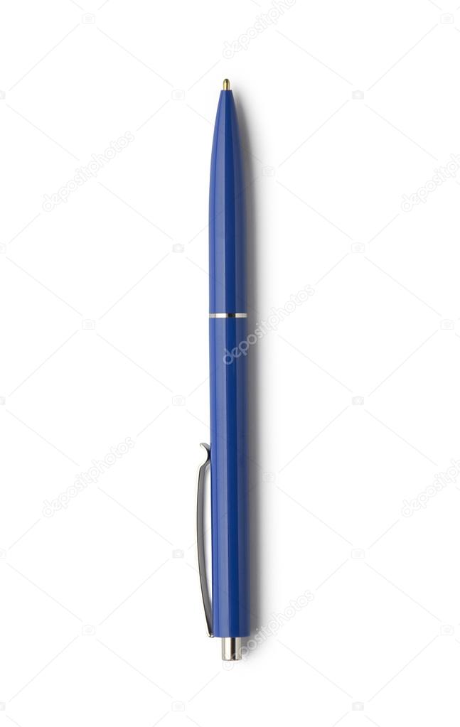 Blue ballpoint pen isolated on white background with clipping pa