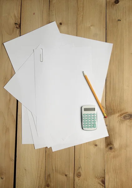 Calculator, pencils and blank paper — Stock Photo, Image