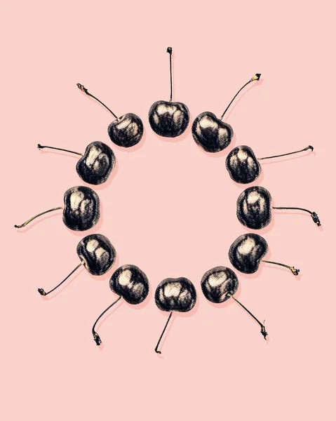 Multiple Cherries Organized Circle Shape Stock Photo