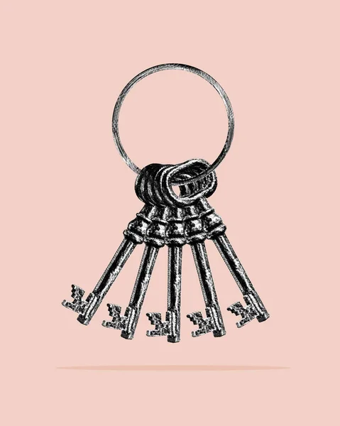 Multiple Vintage Keys Keychain Stock Picture