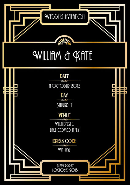 Пригласительный билет в стиле ар-деко
