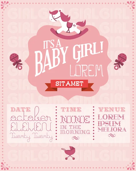 Baby girl carte d'invitation bébé — Image vectorielle