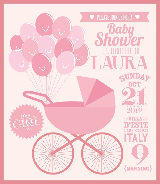 Bébé fille carte d'invitation douche bébé — Image vectorielle