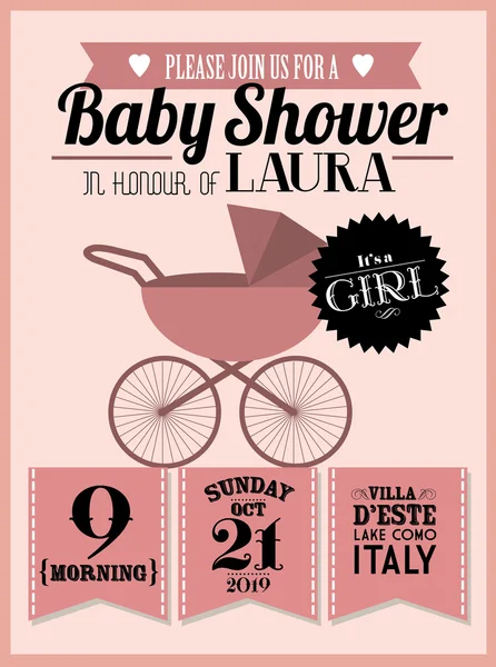 Baby girl carte d'invitation bébé — Image vectorielle
