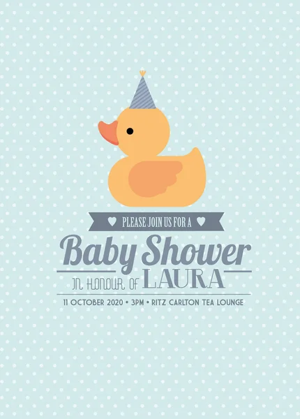 Rubber ducky baby shower invitation card template boy — Stock Vector