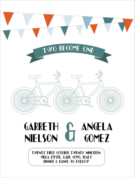 Wedding invitation card bicycle template — Stock Vector