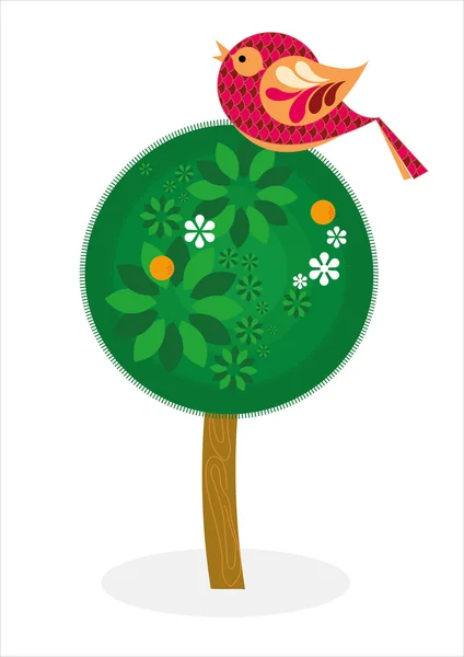 Pájaro en árbol — Vector de stock