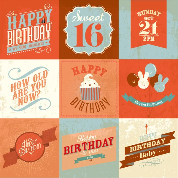 Tarjeta de felicitación de cumpleaños Vintage — Vector de stock