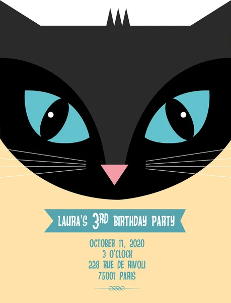 Czarny kot urodziny zaproszenie — Wektor stockowy