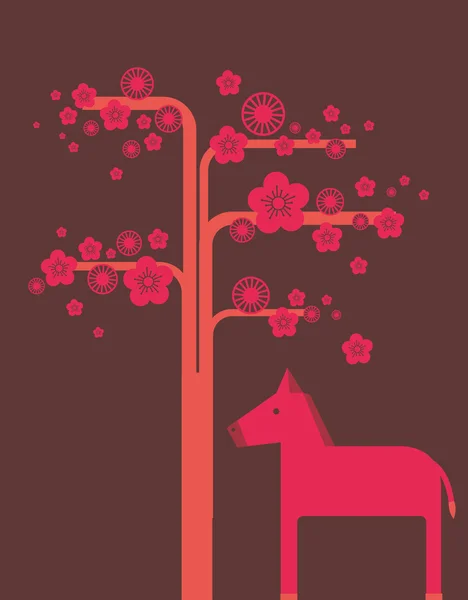 Flor de cerezo y caballo — Vector de stock