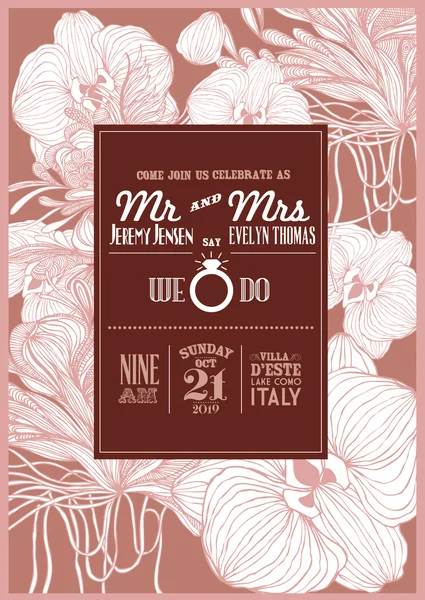 Plantilla de invitación de boda floral — Vector de stock