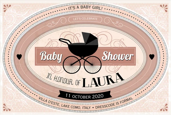 Vintage baby douche kaartsjabloon — Stockvector