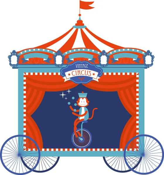 Carro de circo vintage con mono — Vector de stock