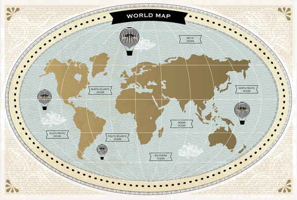 Weltkarte der alten Zeit — Stockvektor