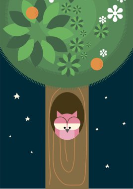 Owl in tree trunk clipart