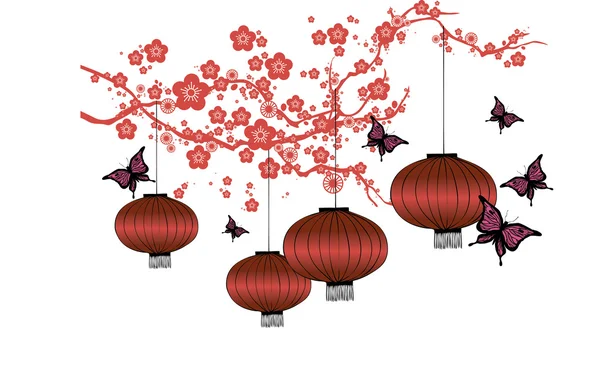 Cherry blossom and red lanterns — Stock Vector