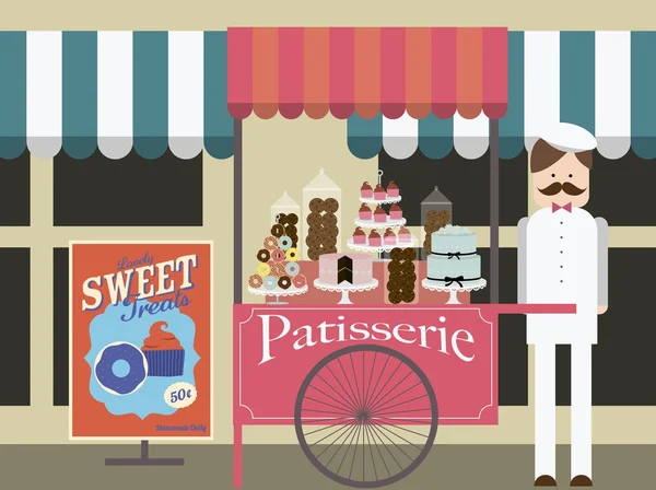 Vintage patisserie push cart — Stock Vector