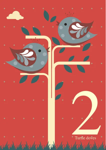 Second day of Christmas - Two turtle doves — Stock Vector