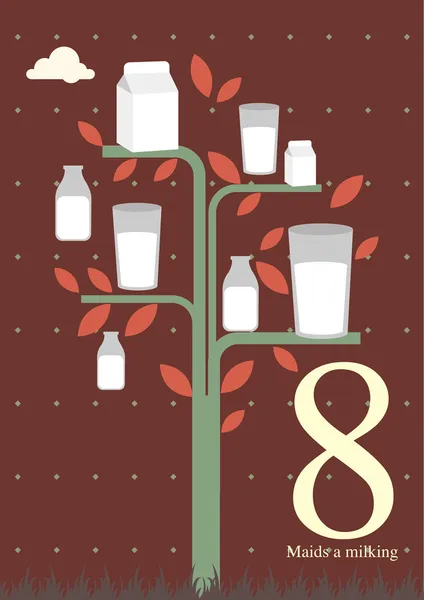 Åtta dagen av julen - åtta pigor en mjölkning — Stock vektor
