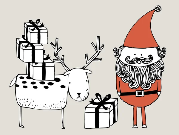 Santa claus con renos y regalos — Wektor stockowy