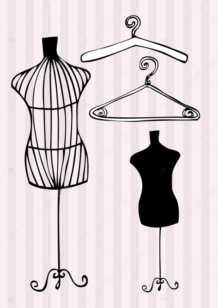 Mannequin and clothes hangers