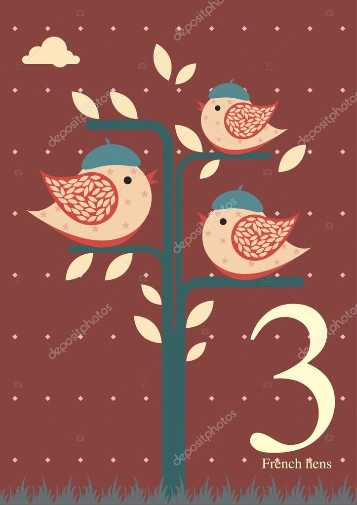Third day of Christmas three french hens Stock Vector Image by