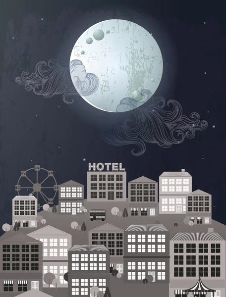 Ciudad y luna — Archivo Imágenes Vectoriales